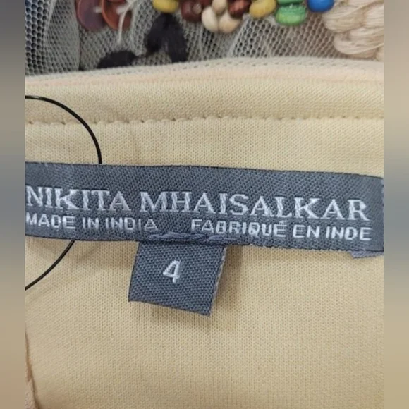 NWT Nikita Mhaisalkar Beige Beaded Embroidered Dress Size 4 ANTHROPOLOGIE - Picture 8 of 11